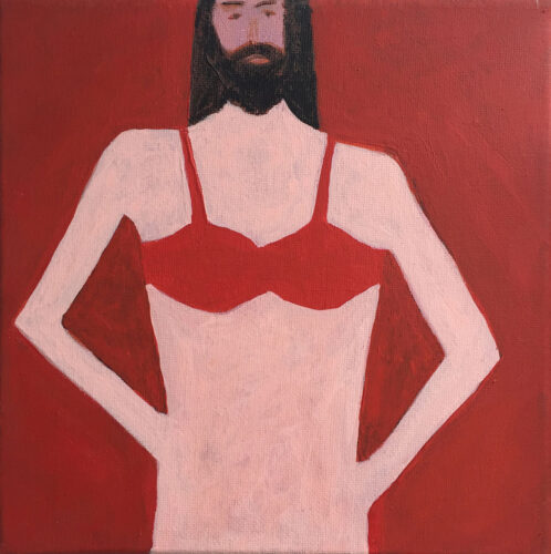 Bearded Man with Red Bra