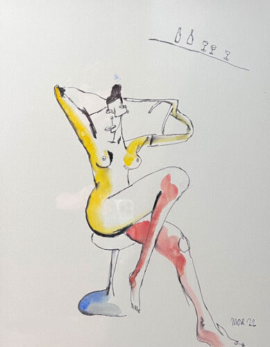 Nude on Stool with Drinks
