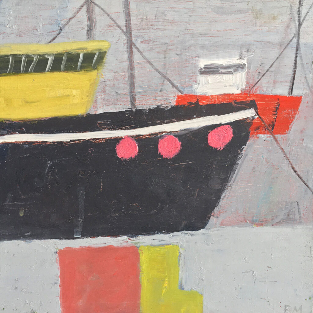 abstracted painting of cornish fiching boats by Emma McClure | Cornwall Contemporary