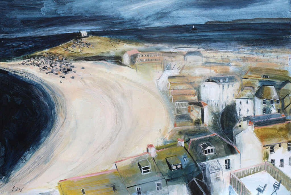 beautiful landscape painting of the beach at St Ives by Jane Askey | Cornwall Contemporary