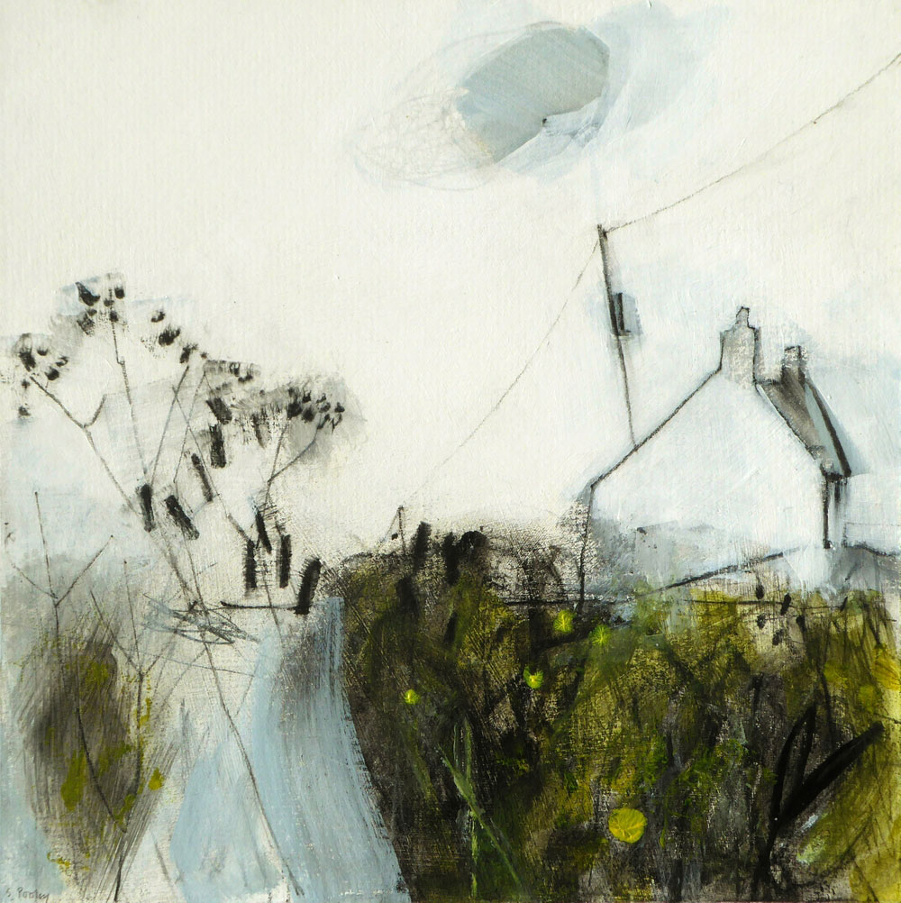 beautiful and evocative painting of a cornish cottage and a lane by Simon Pooley | Cornwall Contemporary