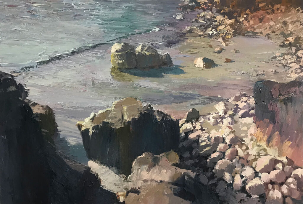 lovely painting of the beach and stones at Cot Valley in Cornwall by Neil Pinkett | Cornwall Contemporary