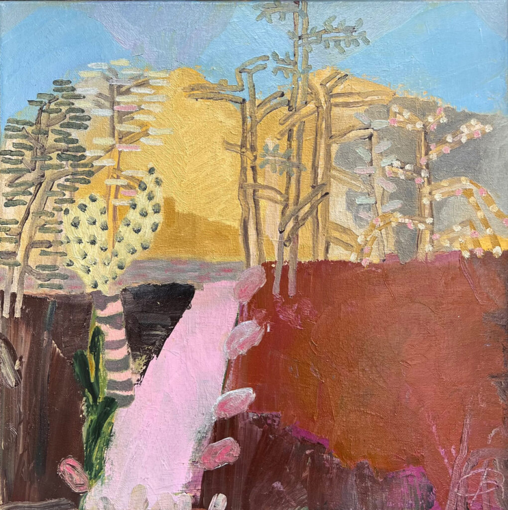 contemporary landscape painting in beautiful pinks and yellows by Richard Ballinger | Cornwall Contemporary