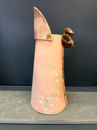 Medium Pink Vase with Flower handle
