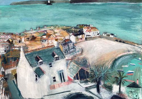 High Above St Ives Harbour with Godrevy Lighthouse on the Horizon